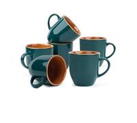 Shay Ceramic Coffee Mug Set, Set of 6, 300ml, Teal Green | Medium Mug | Glossy Finish | Stoneware Coffee Cup Set | Ceramic Cup | Microwave Safe (Teal Green Milk Mug, Set of 6)