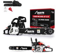 SHAYN 58cc Petrol Chainsaw - 3 Years Warranty - 2-Stroke Top Handle Chain Saw with 20" & 16" Bar, 4 Spare Chain, Anti-Vibration, Low-Noise, Auto Oiler, Toolkit & Carry Bag - Lightweight Garden Saw