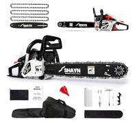 SHAYN 58cc Petrol Chainsaw - 3 Years Warranty - 2-Stroke Top Handle Chain Saw with 20" Bar, 3 Spare Chain, Anti-Vibration, Low-Noise, Auto Oiler, Toolkit & Carry Bag - Lightweight Garden Saw