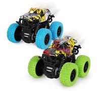 Shayson 2 Pack Monster Truck Toys Friction Powered Cars Pull Back Trucks，Inertia Vehicle Playsets with Shockproof Spring and Rubber Wheel，Toy Cars for Kids