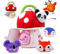 Shayson Baby Toys 0-6 Months, Soft Mushroom House with 6 Animals(Rattle, Crinkle Paper, Mirror), Busy Montessori Sensory Toys for Babies, Early Learning Gifts for 1 2 Year Old Boys Girls