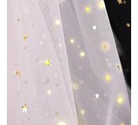 SHAYUAN 54" x 8 Yards Glitter Tulle Fabric Rolls Golden Stars and Moon Tulle Rolls for DIY Tutu Dress Table Runner Skirt Crafts Sheer Wedding Backdrop Stage Decoration-White