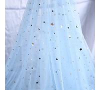 SHAYUAN 54" x 8 Yards Glitter Tulle Fabric Rolls Golden Stars and Moon Tulle Rolls for DIY Tutu Dress Table Runner Skirt Crafts Sheer Wedding Backdrop Stage Decoration-Light Blue