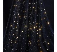 SHAYUAN 54" x 8 Yards Glitter Tulle Fabric Rolls Golden Stars and Moon Tulle Rolls for DIY Tutu Women Dress Table Runner Skirt Crafts Sheer Wedding Backdrop Stage Decoration-Black