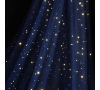 SHAYUAN 54" x 8 Yards Glitter Tulle Fabric Rolls Golden Stars and Moon Tulle Rolls for DIY Tutu Dress Table Runner Skirt Crafts Sheer Wedding Backdrop Stage Decoration-Navy Blue