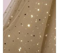 SHAYUAN 55" x 8 Yards Gold Glitter Tulle Fabric Rolls Golden Stars and Moon Sequin Soft Tulle Ribbon for Dress Tutu Skirt DIY Crafts Sheer Wedding Backdrop Stage Decoration