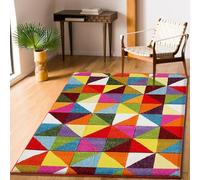 SHAZ HOME Classic Designers Extra Large Multicoloured Rugs Colourful Rugs for Bedroom Living Room Soft Thick Floor Mat Door Mat (Triangles, 60 x 220 cm)