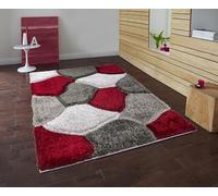 SHAZ HOME Classic Designers Modern Shaggy Rugs Thick Soft Large Area Rug for Living Room Bedroom Fluffy Floor Mat Small Door Mat (Red Grey, 60 x 110 cm)