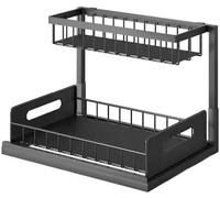 SHAZANOOR 2 Tier Under Sink Storage & Organisation, Under Bathroom Cabinet Storage, Kitchen Sink Organiser Rack, Multi-purpose Under Sink Shelf Organizer- (Black) Set of 2