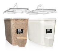 Shazo 2 PC (11L | 372 oz) Flour Sugar Storage Containers with Easy Carry Handle - Plastic Extra Large Food Storage Containers with Lids for Rice Cereal, BPA Free & Airtight Kitchen Pantry Organization