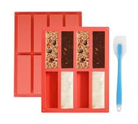 SHBAOCH 2PCS Silicone Cereal Bar Moulds, 8 Cavity Reusable Chocolate & Energy Bar Molds with 1 Silicone Spatula for Truffle Ganache Muffin Brownie Cornbread Cheesecake(Red-Brown)