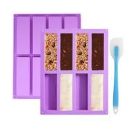 SHBAOCH 2PCS Silicone Cereal Bar Moulds, 8 Cavity Reusable Chocolate & Energy Bar Molds with 1 Silicone Spatula for Truffle Ganache Muffin Brownie Cornbread Cheesecake(Purple)