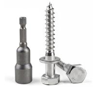 SHBAOCH M10x75mm Coach Screws, 10Pcs 304 Stainless Steel Hex Head Lag Bolts | With Washers & Drill Bit, Heavy Duty Hex Head Wood Screws, Lag Bolts Suitable for Wood Furniture Installation