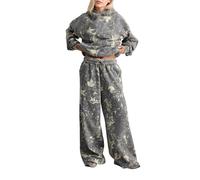 SHBECYDE Women 2 Piece Lounge Outfits Camo Hoodies Sweatpants Sets Maple Leaf Print Hooded Sweatshirt Sweatpants Tracksuits, Aurora Green, Large
