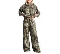 SHBECYDE Women 2 Piece Lounge Outfits Camo Hoodies Sweatpants Sets Maple Leaf Print Hooded Sweatshirt Sweatpants Tracksuits, Grass Green, Small
