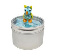 SHC Web Mini Owl in a Tin - Cute Little Glass Animal Handmade - Silver Gift Tin - Miniature Figurine for Bird of Prey Lovers - Small Decoration Ornament - Home Decor