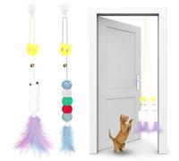 SHCHING 2PCS Premium Door Hanging Cat Toys with Bell & Feather Tail, 3.5in Durable Plush Interactive Cat Toys for Indoor Cats - Self-Play Hanging Mouse Toy, No Batteries Needed for Hunting/Exercise