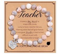 SHCHME Teacher Bracelet Teacher Gifts Natural Stone Bracelet Teacher Appreciation Gifts Teacher Thank You Gifts for Woman (Pink, 1PCS)