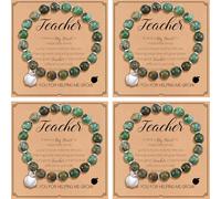 SHCHME Teacher Gifts for Women, Thank you Teacher Appreciation Gifts, Funny Gift for Teacher End of the Year, Natural Stone Best Bracelet Gift for Women (Green, 4PCS)
