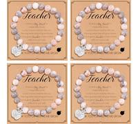 SHCHME Teacher Gifts for Women, Thank you Teacher Appreciation Gifts, Funny Gift for Teacher End of the Year, Natural Stone Best Bracelet Gift for Women (Pink, 4PCS)