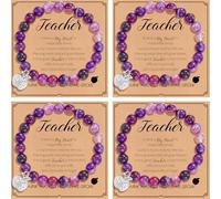 SHCHME Teacher Gifts for Women, Thank you Teacher Appreciation Gifts, Funny Gift for Teacher End of the Year, Natural Stone Best Bracelet Gift for Women (Purple, 4PCS)