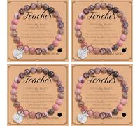 SHCHME Teacher Gifts for Women, Thank you Teacher Appreciation Gifts, Funny Gift for Teacher End of the Year, Natural Stone Best Bracelet Gift for Women (Red, 4PCS)