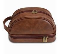 Shcnlery Personalized Toiletry Bag for Men,Premium Quality Durable and Stylish Travel Organizer for Travel, Grooming and Personal Care,Waterproof Leather Dopp Kit Gifts for Men, Reddish Brown, M,