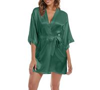 SHCNSJC Bride Silk Dressing Gown for Women UK Ladies Kimono Satin Robe Lightweight Japanese Wedding Dressing Gowns Pyjama Short, Green M