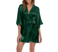 SHCNSJC Bride Silk Dressing Gown for Women UK Ladies Kimono Satin Robe Lightweight Japanese Wedding Dressing Gowns Pyjama Short,Green XL