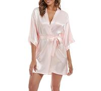 SHCNSJC Bride Silk Dressing Gown for Women UK Ladies Kimono Satin Robe Lightweight Japanese Wedding Dressing Gowns Pyjama Short, Pink,XL