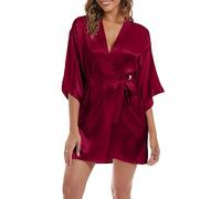 SHCNSJCBride Silk Dressing Gown for Women UK Ladies Kimono Satin Robe Lightweight Japanese Wedding Dressing Gowns Pyjama Short,Red M
