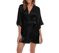 SHCNSJCBride Silk Dressing Gown for Women UK Ladies Kimono Satin Robe Lightweight Japanese Wedding Dressing Gowns Pyjama Short, Black M