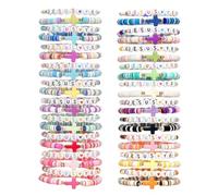 Shcsdr 40 Pcs Jesus Loves You Bracelets for Women, Stretch Stackable Elastic Layering Christian Friendship Bracelet, Bible Verse Religious Jewelry for Women Xmas Gifts, 6.77 Inch, Vinyl, no gemstone