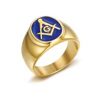 Shcyee Masonic Rings For Men | Stainless Steel Freemason Ring | Blue Glue Signet Masonic Ring Hip Hop Biker Jewelry Birthday Engagement Wedding Gift, Metal, No Gemstone