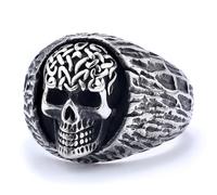 Shcyee Vintage Stainless Steel Skull Ring for Men | Heavy Duty Biker Jewelry | Gothic Mens Signet Rings Valentine Christmas Birthday Gift, Stainless Steel, No Gemstone