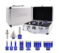 SHDIATOOL Diamond Drill Bits M14 Thread - 6/8/10/25/35/50/65mm Hole Saw and 10mm Finger bits and 50mm Chamfer Bits with HEX Adapter Vacuum Brazed for Porcelain Tile Granite Marble