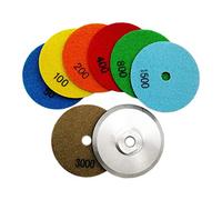 SHDIATOOL Dry Diamond Polishing Pads 7PCS Set Mixed Grits and a M14 Aluminum Pad Attachment for Granite Marble Stone Ceramic Dia 4 Inch 100mm
