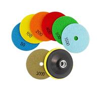 SHDIATOOL Dry Diamond Polishing Pads 7pcs Set Mixed Grits And A M14 Plastic Pad Attachment For Granite Marble Stone Ceramic Dia 4 Inch 100mm