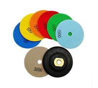 SHDIATOOL Dry Diamond Polishing Pads 7PCS Set Mixed Grits and a M14 Rubber Pad Attachment for Granite Marble Stone Ceramic Dia 4 Inch 100mm