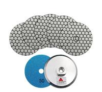 SHDIATOOL Dry Diamond Polishing Pads - Grit 50 6pcs and Aluminium Backer Pad (1Set) With Round Shank 100MM Concrete Diamond Sanding Discs Marble Granite Stone polishing