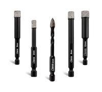 SHDIATOOL Porcelain Tile Diamond Drill Bits, 6/8/10/12mm Quick Change Shank Diamond Core Drill Bit with 1pc 6mm Carbide Triangular Drill Bit for Tile Ceramic Marble Granite Stone
