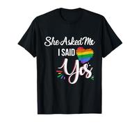 She Asked She Said Yes Lesbian Engagement LGBT T-Shirt