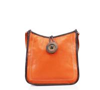 She & Bags Ladies Big Button Detail Loop Top Zip Lightweight Vegan Leather Stitch Design Rommy Shoulder Handbag Practical Crossbody Bag For WomenORANGE