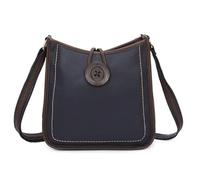 She & Bags Ladies Big Button Loop Zip Closure Vegan Leather Small Shoulder Handbag Crossbody Bag For Women - NAVY
