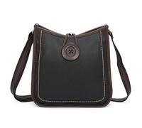 She & Bags Ladies Big Button Loop Zip Closure Vegan Leather Small Shoulder Handbag Crossbody Bag For Women - BLACK