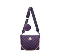 She & Bags Ladies Golden Bee Quilted PU Leather Triple Zip Multi-Pockets Practical Chain Shoulder Handbag Crossbody Bag - PURPLE