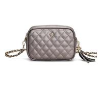 She & Bags Ladies Quilted Tassel Charm Casual Messenger Lightweight Shoulder Handbag Practical Crossdbody bag For Women With Gold Flower Detail-PEWTER