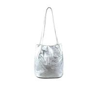 She & Bags Premium Women's Fashion Designer Medium Size Large Handle Plain Soft Vegan Leather Hobo Round Bucket Tote Shoulder Bag (bright Silver)