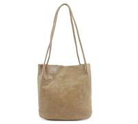 She & Bags Premium Women's Fashion Designer Medium Size Large Handle Plain Soft Vegan Leather Hobo Round Bucket Tote Shoulder Bag (Khaki)