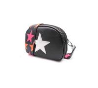 She & Bags Women Shiny Silver Star Triple Compartments PU Leather Guitar Strap Crossbody Handbag Small Shoulder Bag -BLACK